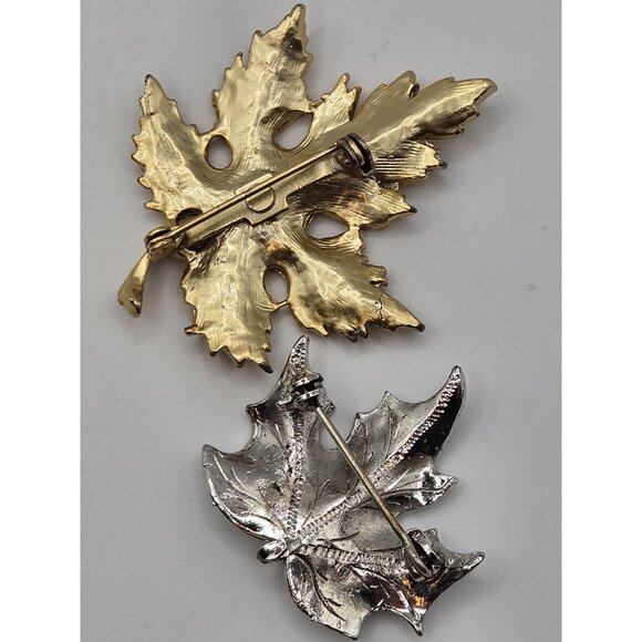 VTG 2PC Brooch Maple Leaf Set Gold Silver Tone Fall Classy Elegant Statement Pin - Picture 11 of 16